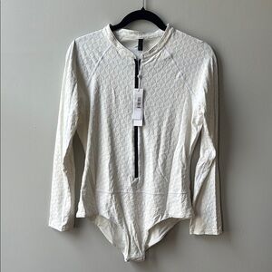 Skin White Ribbed Long Sleeve Bodysuit